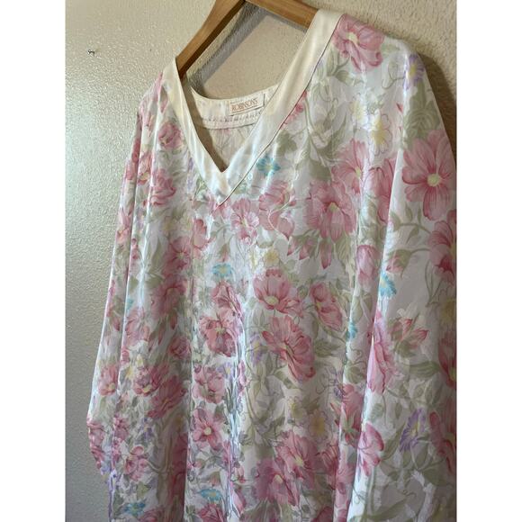 VTG Robinson’s Pink & Blue Floral Silky V Neck Long MuMu Grandma Nightgown Large - Picture 4 of 12